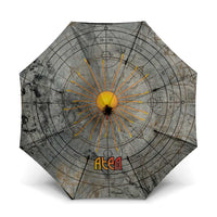 Aten Ancient Egyptian Umbrella with Gray Astronomical Chart, Radiant Sun Disc Emblem, and Ankh - Wonder Print Shop