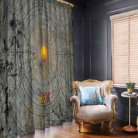 Aten Ancient Egyptian Window Curtain with Gray Astronomical Chart, Radiant Sun Disc Emblem, and Ankh - Wonder Print Shop