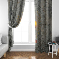 Aten Ancient Egyptian Window Curtain with Gray Astronomical Chart, Radiant Sun Disc Emblem, and Ankh - Wonder Print Shop