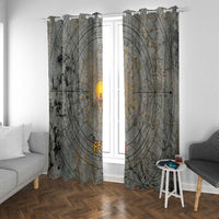 Aten Ancient Egyptian Window Curtain with Gray Astronomical Chart, Radiant Sun Disc Emblem, and Ankh - Wonder Print Shop