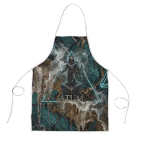 Atum Apron Ancient Egyptian Teal Marble Smoke, Solar Barque Crown, Creator Deity Statue - Wonder Print Shop