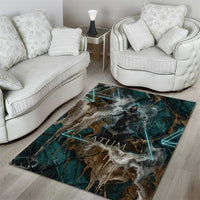 Atum Area Rug Ancient Egyptian Teal Marble Smoke, Solar Barque Crown, Creator Deity Statue - Wonder Print Shop