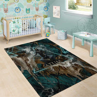 Atum Area Rug Ancient Egyptian Teal Marble Smoke, Solar Barque Crown, Creator Deity Statue - Wonder Print Shop