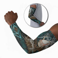 Atum Arm Sleeves Ancient Egyptian Teal Marble Smoke, Solar Barque Crown, Creator Deity Statue - Wonder Print Shop