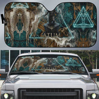 Atum Auto Sun Shade Ancient Egyptian Teal Marble Smoke, Solar Barque Crown, Creator Deity Statue - Wonder Print Shop