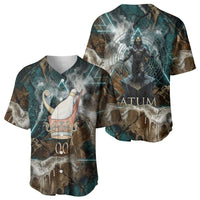 Atum Baseball Jersey Ancient Egyptian Teal Marble Smoke, Solar Barque Crown, Creator Deity Statue - Wonder Print Shop