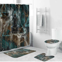 Atum Bathroom Set Ancient Egyptian Teal Marble Smoke, Solar Barque Crown, Creator Deity Statue - Wonder Print Shop