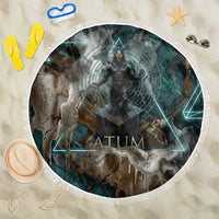 Atum Beach Blanket Ancient Egyptian Teal Marble Smoke, Solar Barque Crown, Creator Deity Statue - Wonder Print Shop