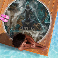 Atum Beach Blanket Ancient Egyptian Teal Marble Smoke, Solar Barque Crown, Creator Deity Statue - Wonder Print Shop