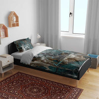 Atum Bedding Set Ancient Egyptian Teal Marble Smoke, Solar Barque Crown, Creator Deity Statue - Wonder Print Shop