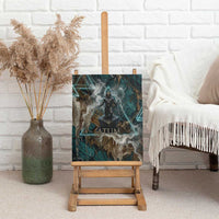 Atum Canvas Wall Art Ancient Egyptian Teal Marble Smoke, Solar Barque Crown, Creator Deity Statue - Wonder Print Shop