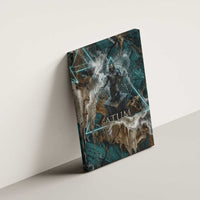 Atum Canvas Wall Art Ancient Egyptian Teal Marble Smoke, Solar Barque Crown, Creator Deity Statue - Wonder Print Shop
