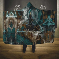 Atum Hooded Blanket Ancient Egyptian Teal Marble Smoke, Solar Barque Crown, Creator Deity Statue - Wonder Print Shop