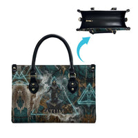 Atum Leather Bag Ancient Egyptian Teal Marble Smoke, Solar Barque Crown, Creator Deity Statue - Wonder Print Shop
