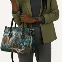 Atum Leather Bag Ancient Egyptian Teal Marble Smoke, Solar Barque Crown, Creator Deity Statue - Wonder Print Shop