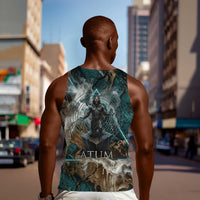Atum Men Tank Top Ancient Egyptian Teal Marble Smoke, Solar Barque Crown, Creator Deity Statue - Wonder Print Shop