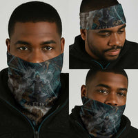 Atum Neck Gaiter Ancient Egyptian Teal Marble Smoke, Solar Barque Crown, Creator Deity Statue - Wonder Print Shop