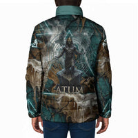 Atum Padded Jacket Ancient Egyptian Teal Marble Smoke, Solar Barque Crown, Creator Deity Statue - Wonder Print Shop