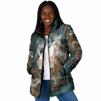 Atum Padded Jacket Ancient Egyptian Teal Marble Smoke, Solar Barque Crown, Creator Deity Statue - Wonder Print Shop