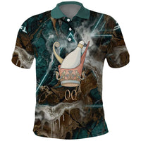 Atum Polo Shirt Ancient Egyptian Teal Marble Smoke, Solar Barque Crown, Creator Deity Statue - Wonder Print Shop
