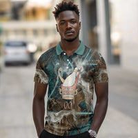 Atum Polo Shirt Ancient Egyptian Teal Marble Smoke, Solar Barque Crown, Creator Deity Statue - Wonder Print Shop