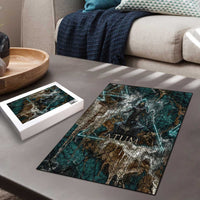 Atum Puzzle Ancient Egyptian Teal Marble Smoke, Solar Barque Crown, Creator Deity Statue - Wonder Print Shop