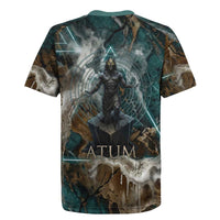 Atum Rugby Jersey Ancient Egyptian Teal Marble Smoke, Solar Barque Crown, Creator Deity Statue - Wonder Print Shop