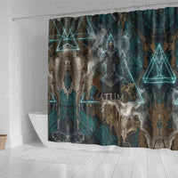 Atum Shower Curtain Ancient Egyptian Teal Marble Smoke, Solar Barque Crown, Creator Deity Statue - Wonder Print Shop