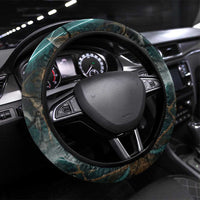 Atum Steering Wheel Cover Ancient Egyptian Teal Marble Smoke, Solar Barque Crown, Creator Deity Statue - Wonder Print Shop