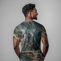 Atum T shirt Ancient Egyptian Teal Marble Smoke, Solar Barque Crown, Creator Deity Statue - Wonder Print Shop