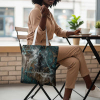 Atum Tote Bag Ancient Egyptian Teal Marble Smoke, Solar Barque Crown, Creator Deity Statue - Wonder Print Shop