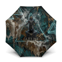 Atum Umbrella Ancient Egyptian Teal Marble Smoke, Solar Barque Crown, Creator Deity Statue - Wonder Print Shop