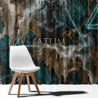 Atum Window Curtain Ancient Egyptian Teal Marble Smoke, Solar Barque Crown, Creator Deity Statue - Wonder Print Shop