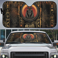 Atum Ancient Egyptian Auto Sun Shade with Dark Hieroglyph Grid, Ouroboros Serpent Ring and The Final Serpent - Wonder Print Shop