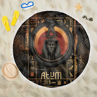Atum Ancient Egyptian Beach Blanket with Dark Hieroglyph Grid, Ouroboros Serpent Ring and The Final Serpent - Wonder Print Shop