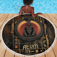 Atum Ancient Egyptian Beach Blanket with Dark Hieroglyph Grid, Ouroboros Serpent Ring and The Final Serpent - Wonder Print Shop