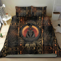 Atum Ancient Egyptian Bedding Set with Dark Hieroglyph Grid, Ouroboros Serpent Ring and The Final Serpent - Wonder Print Shop