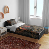 Atum Ancient Egyptian Bedding Set with Dark Hieroglyph Grid, Ouroboros Serpent Ring and The Final Serpent - Wonder Print Shop