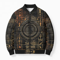 Atum Ancient Egyptian Bomber Puffer Jacket with Dark Hieroglyph Grid, Ouroboros Serpent Ring and The Final Serpent - Wonder Print Shop