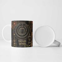 Atum Ancient Egyptian Ceramic Mug with Dark Hieroglyph Grid, Ouroboros Serpent Ring and The Final Serpent - Wonder Print Shop