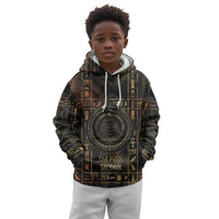 Atum Ancient Egyptian Kid Hoodie with Dark Hieroglyph Grid, Ouroboros Serpent Ring and The Final Serpent - Wonder Print Shop