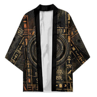 Atum Ancient Egyptian Kimono with Dark Hieroglyph Grid, Ouroboros Serpent Ring and The Final Serpent - Wonder Print Shop