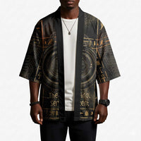 Atum Ancient Egyptian Kimono with Dark Hieroglyph Grid, Ouroboros Serpent Ring and The Final Serpent - Wonder Print Shop