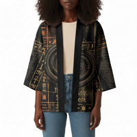 Atum Ancient Egyptian Kimono with Dark Hieroglyph Grid, Ouroboros Serpent Ring and The Final Serpent - Wonder Print Shop