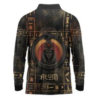 Atum Ancient Egyptian Long Sleeve Polo Shirt with Dark Hieroglyph Grid, Ouroboros Serpent Ring and The Final Serpent - Wonder Print Shop