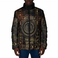 Atum Ancient Egyptian Padded Jacket with Dark Hieroglyph Grid, Ouroboros Serpent Ring and The Final Serpent - Wonder Print Shop