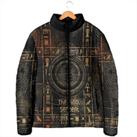 Atum Ancient Egyptian Padded Jacket with Dark Hieroglyph Grid, Ouroboros Serpent Ring and The Final Serpent - Wonder Print Shop