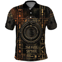 Atum Ancient Egyptian Polo Shirt with Dark Hieroglyph Grid, Ouroboros Serpent Ring and The Final Serpent - Wonder Print Shop