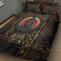 Atum Ancient Egyptian Quilt Bed Set with Dark Hieroglyph Grid, Ouroboros Serpent Ring and The Final Serpent - Wonder Print Shop