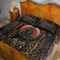 Atum Ancient Egyptian Quilt Bed Set with Dark Hieroglyph Grid, Ouroboros Serpent Ring and The Final Serpent - Wonder Print Shop